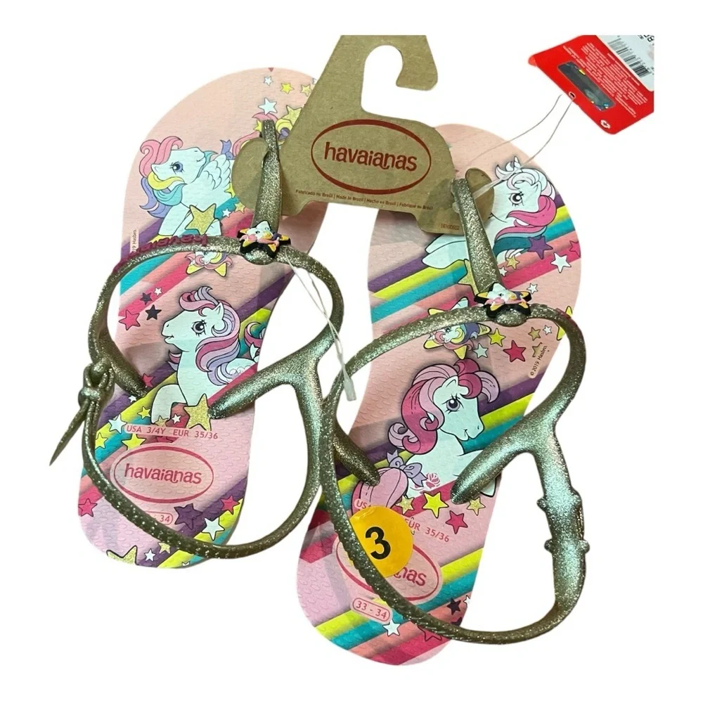 Havaianas Girl's Freedom My Little Pony Sandals unicorn sling back flip flop BWT